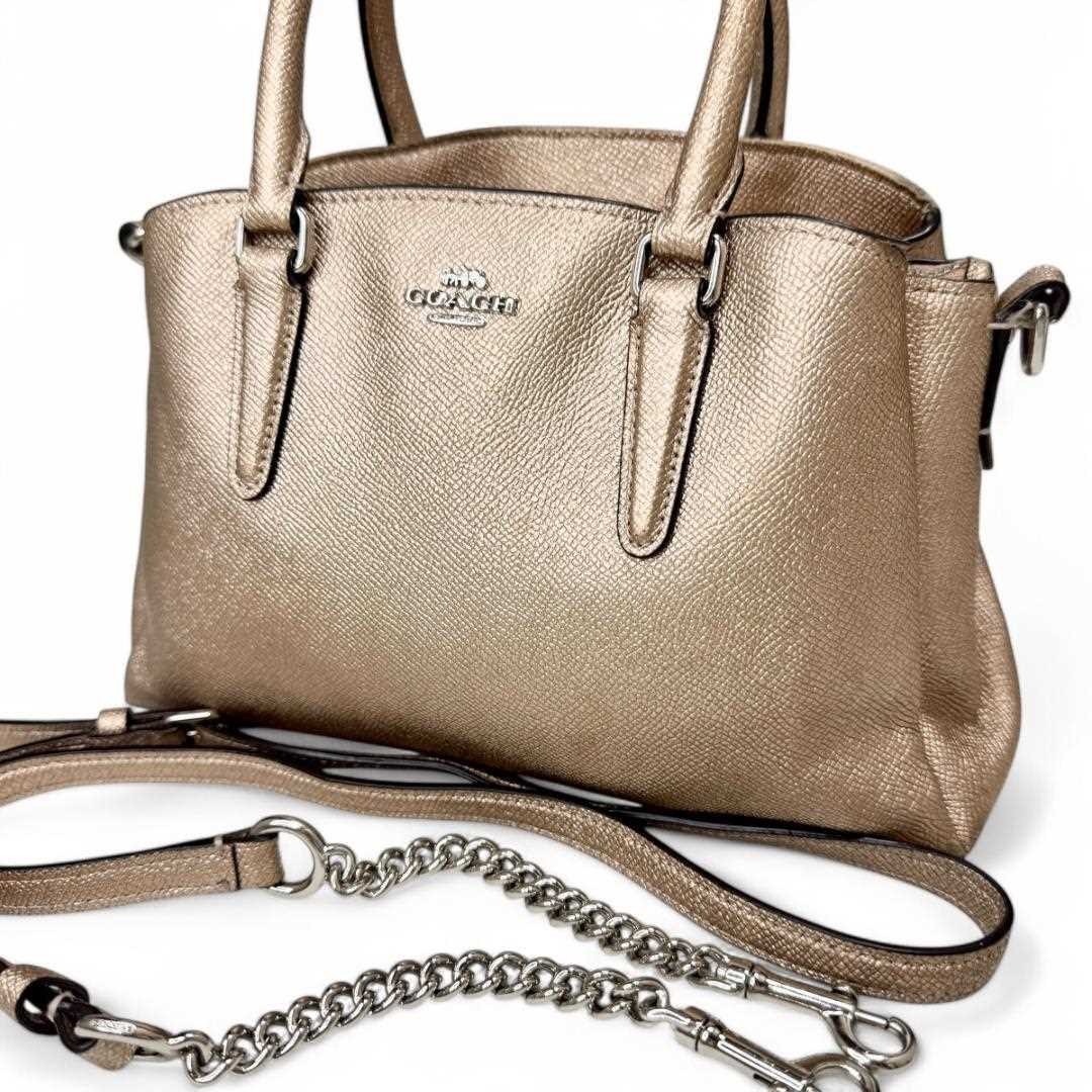 COACH Small Logo Leather Shoulder Bag in Pink Gold for Women USED FROM JAPAN-image