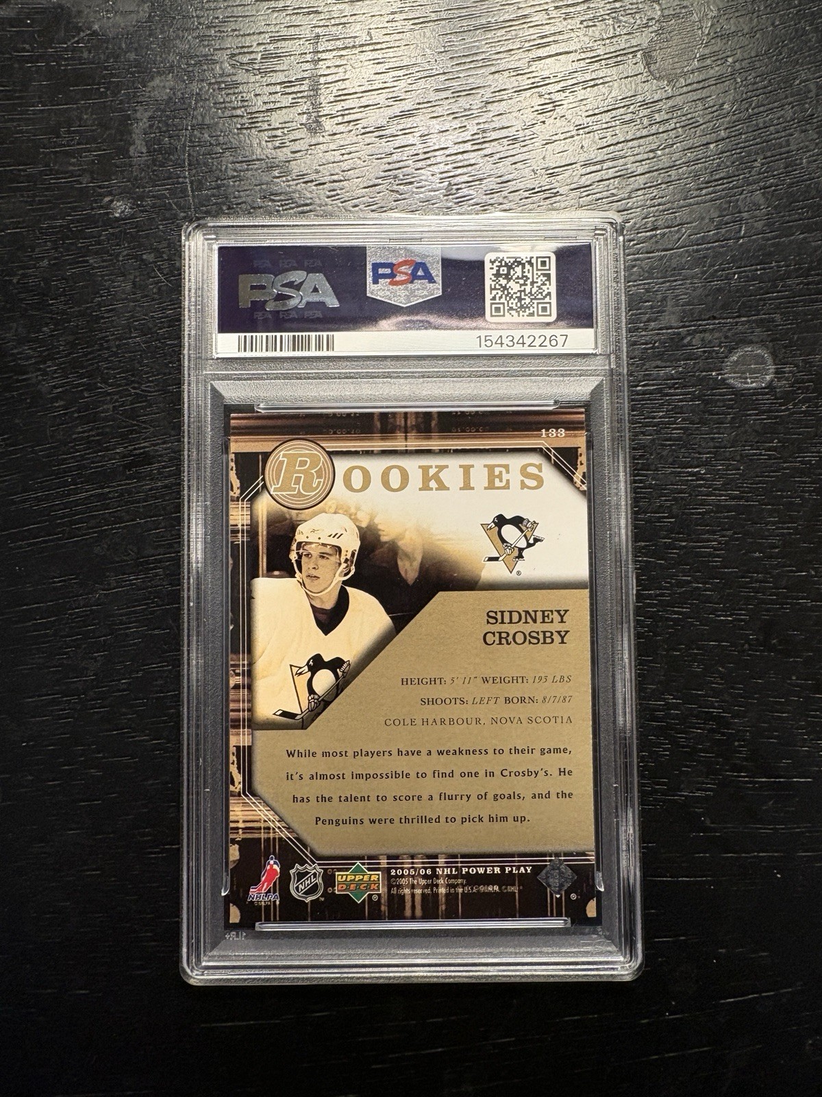 2005-06 Sidney Crosby PSA 8 Upper Deck Power Play Rookie Penguins #133 Canada RC view 3
