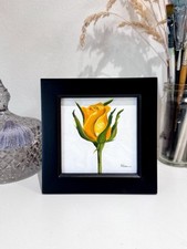 Yellow Rose original oil painting-FRAMED Mini Art Flower Love Realistic Art Sign