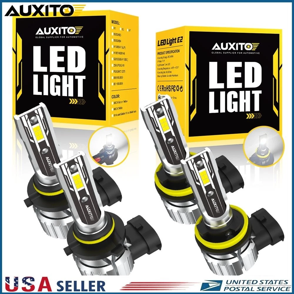 4X Auxito H11 9005 LED Headlight Bulbs High Low Beam Super Bright 48000lm E2