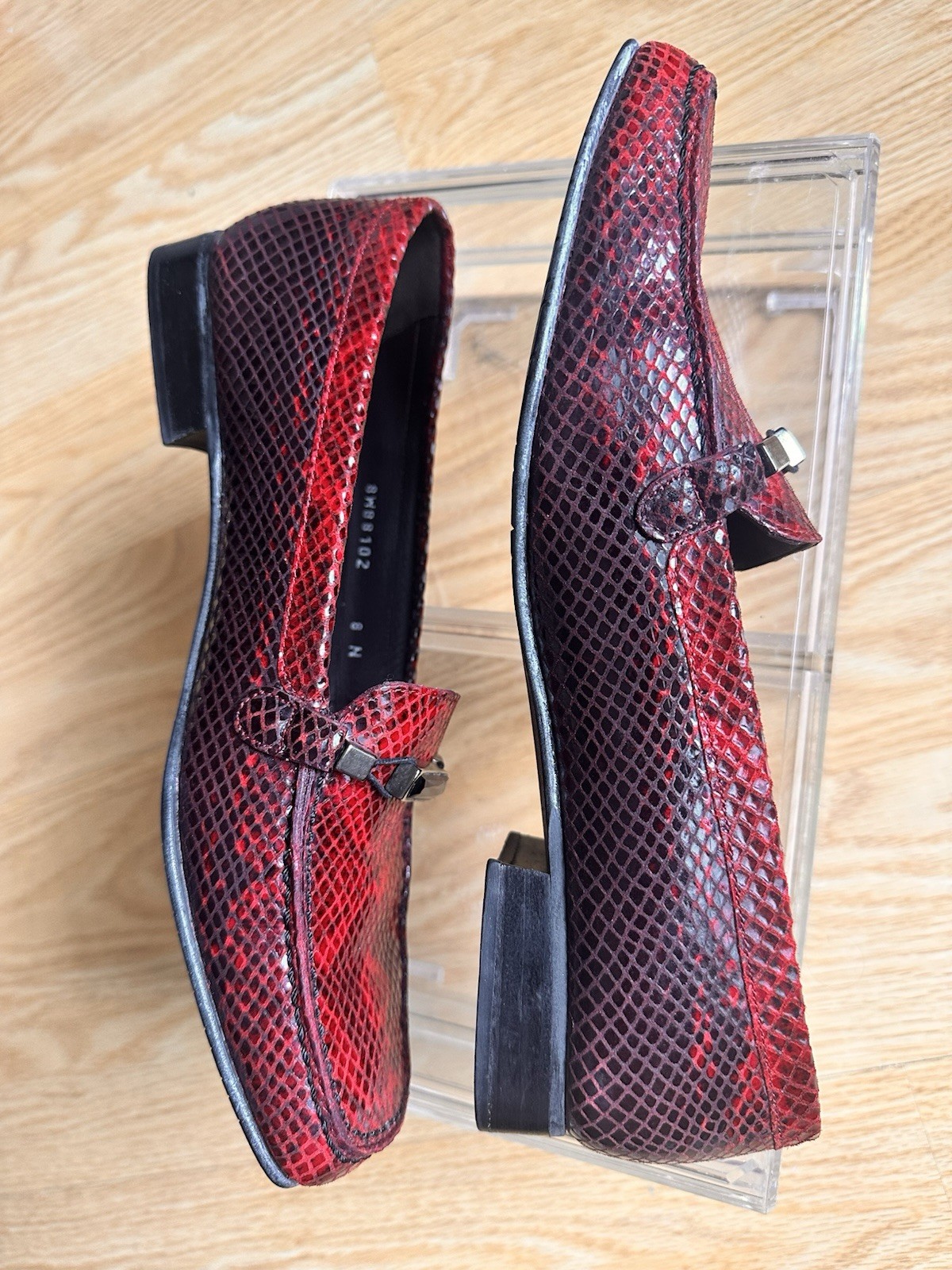 Stuart Weitzman Red Python-Embossed Leather Loafe… - image 2
