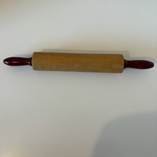 50s 60s Vintage Retro Wood Wooden Red Handle Kitchen Rolling Pin Baking Rustic