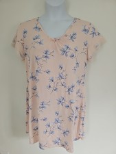 Miss Elaine Peach Floral Sleepshirt Nightgown Plus size 1X V-neck Short Sleeve