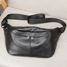 Men's Leather Crossbody Sling Bag Adjustable Strap Large Capacity Travel Bag