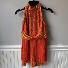 A Wish Come True  Dancin Crazy  Orange Sequin Dance Costume Tap Jazz Size LC