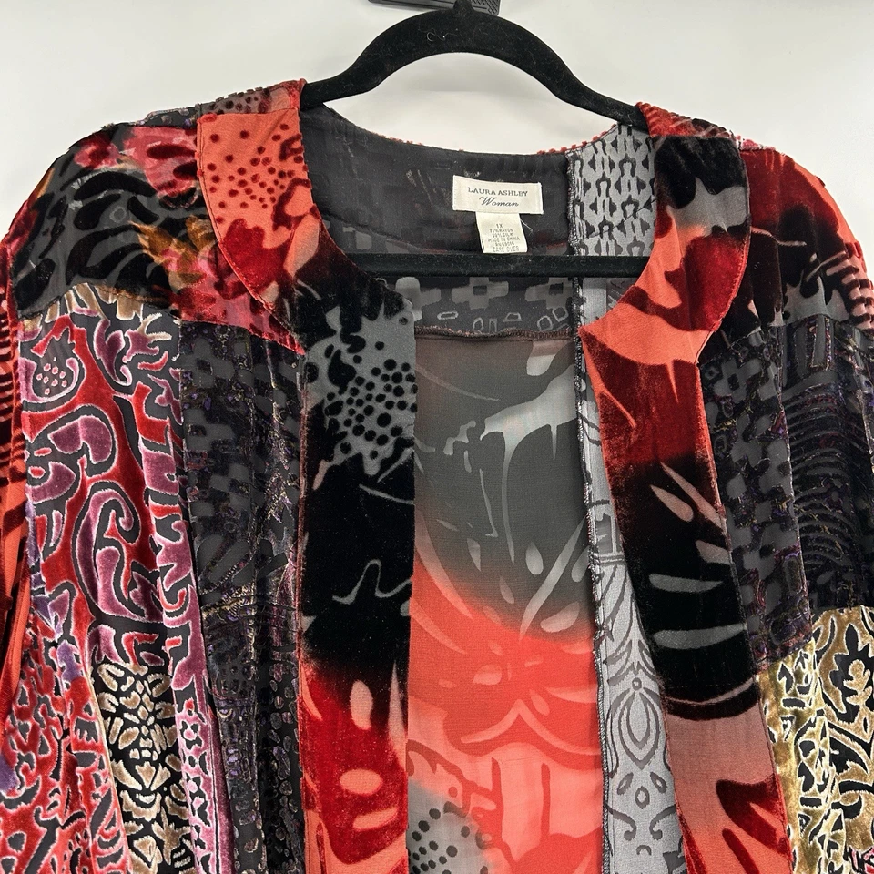 Chaqueta Laura Ashley Mujer Terciopelo Burnout Whimsigoth Mezcla Seda 1X Retazos Foto 2 de 4