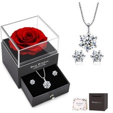 Valentines Day Gift Forever Red Rose Gift Box with Necklace Earring Jewelry