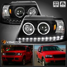 Black Fits 2002-2005 Ford Explorer Led Halo Projector Headlights Headlamps 02-05 Black Fits 2002-2005 Ford Explorer Led Halo Projector Headlights Headlamps 02-05