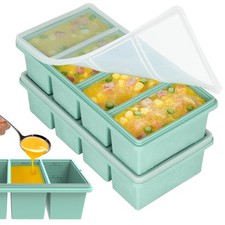2 Pack Silicone Freezer Trays with Lids 1-Cup Soup Container Ice Cube Trays