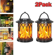 Hanging Solar Lights Lantern Outdoor Flickering Flames Solar Outdoor 2 Pack