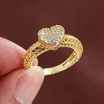 2.Ct Round Cut Real Moissanite Love Heart Engagement Ring 14K Yellow Gold Plated
