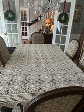 Vintage Scalloped Lace Crochet Tablecloth Antique Ivory - 62x 72  