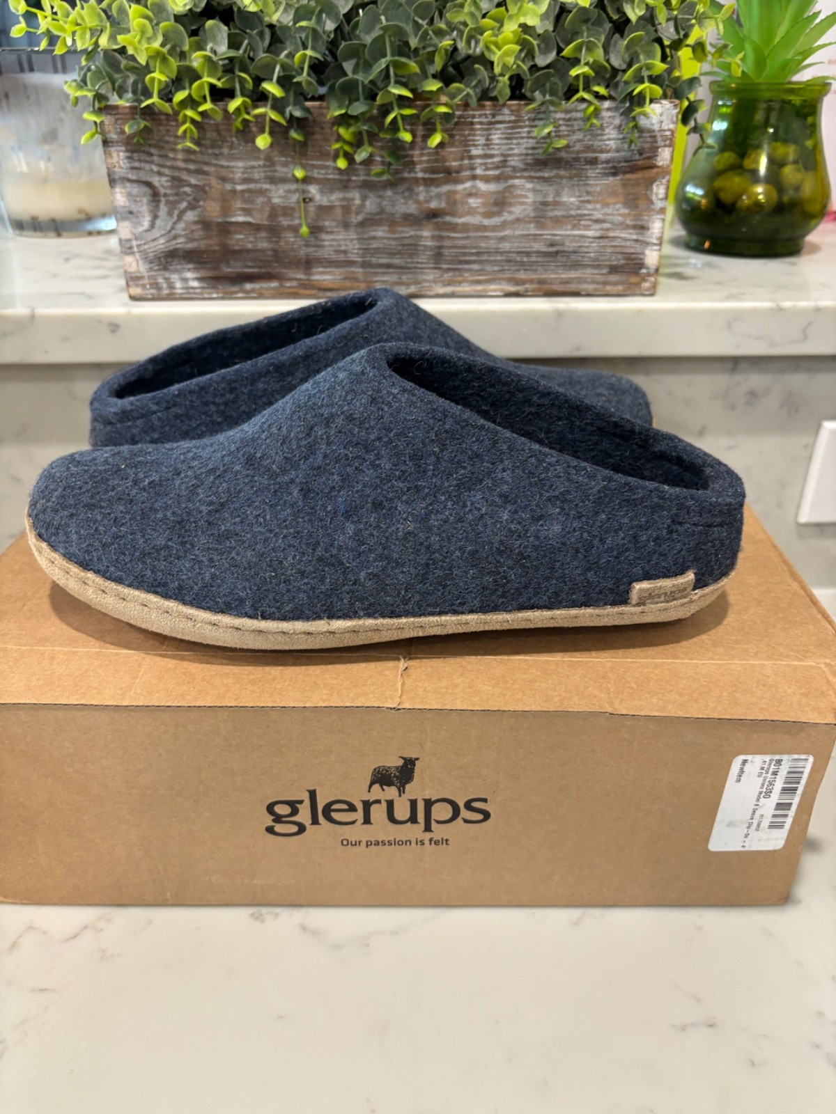 SAOLA GLERUPS Slip on LANA PANTOFOLE SUOLA PELLE Denim Taglia 41 B 10 00 41 Nuove con scatola
