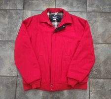 Vintage 80s Woolrich Men's Large Long Tall Red Plaid Lined Wool Bomber Jacket