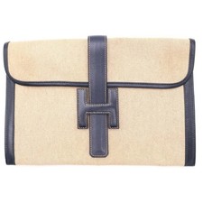 HERMES H logo Jige PM Clutch bag pouch Beige Navy Ivory