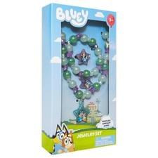 Bluey Girl's Jewelry Set - Dress up 3 Piece Toy Jewelry Box Set with Bead Nec...