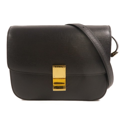 CELINE GHW Classic Box Medium Shoulder Bag Calfskin Leather Black