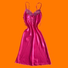 00's vintage hot pink satin coquette fairy y2k slip dress M deadstock
