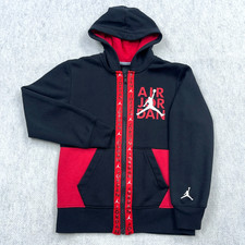 Jordan Hoodie Youth Boys Medium Black Red Full Zip Sweatshirt Jacket Warm Up