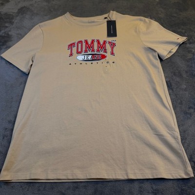 Tommy Hilfiger Jeans Athletics T Shirt Tan Short Sleeve Graphic Women Medium NWT