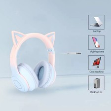 Cat Ear Bluetooth Gaming Headphones Wireless Foldable Music Headset With LED