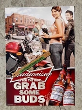 ✅ NOS Budweiser After The Ride Motorcycle Paper Poster Bar Sign Harley Davidson