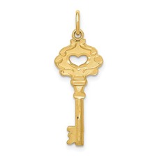 14k Yellow Gold Key Pendant Heart Cutout Symbolic Charm for Women Necklace