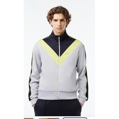 Lacoste Men's 4XL Zip-Up Jacket Color Block Grey/Navy/Yellow Retro Style