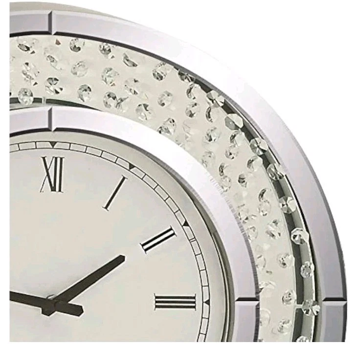 Pacific Coast Lighting Cielo Mirrored 20"X20" Silver Round Crystal Wall Clock - Image 3 of 4