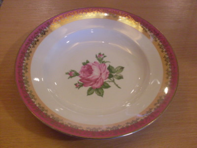 Suppenteller / tiefer Teller Fortuna Eisenberg mit Rosendekor (ca. 23,5 cm Durch