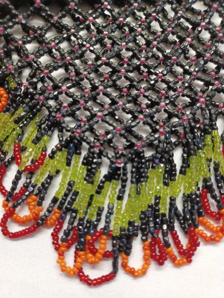 Bolsa antiga micro vidro 2 lados design frisado década de 1920 franjas espelho forro de seda - Imagem 3 de 4