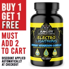 Angry Supplements Electro Caffeine Pills 200mg Energy Hydration 240ct , 120s
