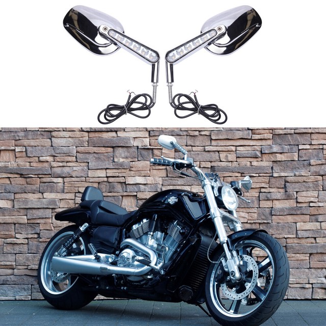 Chrome Motorcycle LED Turn Signals Mirrors For Harley Davidson VRod