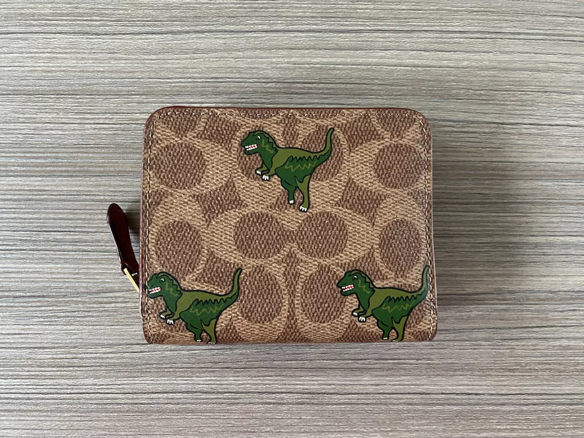 NWT Coach Billfold Wallet in Signature Canvas With Rexy T Rex Khaki Rust CF831