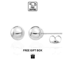 14k White Gold Ball Stud Push Back Butterfly Earrings Top Quality High Polish