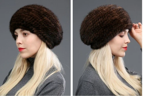Women's Real Mink Fur Hat Beret Winter Warm Beanie Cap Headwear Brown Wine Black - Picture 8 of 25