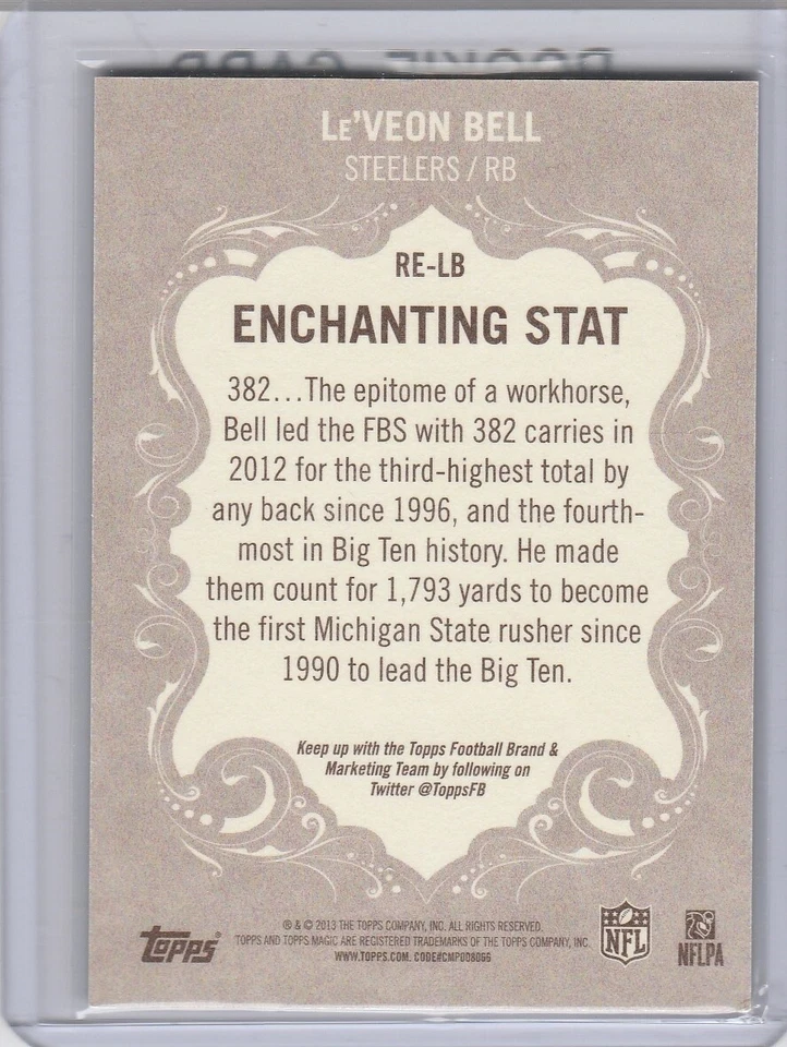 Tarjeta de radiocontrol LEVEON BELL ROOKIE Enchantment 2013 Topps fútbol LEVEON STEELERS RC Foto 2 de 2