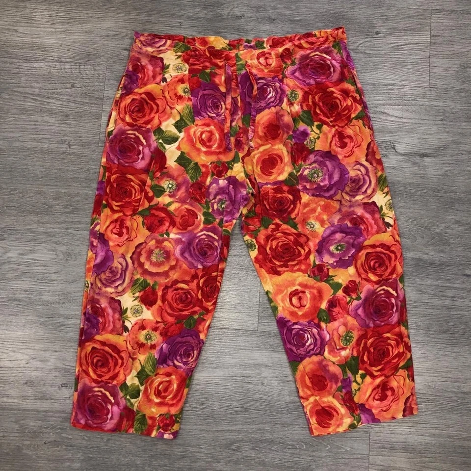 Pantalones Jams World Talla S Cordón Capris Popurrí Boho Floral Hawaiano Aloha Arte Foto 2 de 4