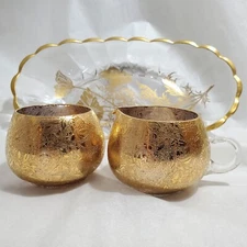 VTG 22kt Cream & Sugar Gold Lotus Quality Gilded Foil Fine Glass Statement Piece