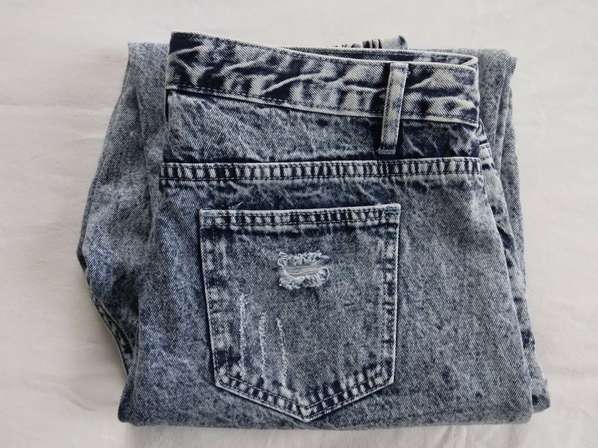 Shein Distressed Mom Stonewash Graffiti Jeans Women's Size