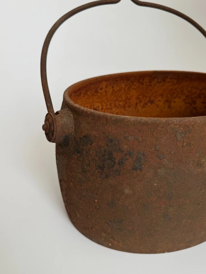 Rustic Antique Metal Pot Vintage Cauldron Style Planter - Image 2 of 4