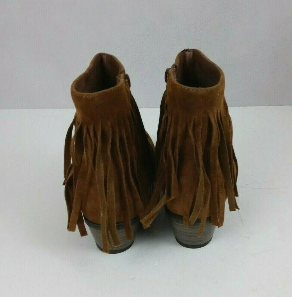 Botines Breckelle's para mujer Dorado-18 gamuza tacón apilado flecos talla 6,5 Foto 3 de 4