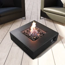 Rashid Modern Square Propane Fire Pit Table – Concrete & Smokeless with Lid