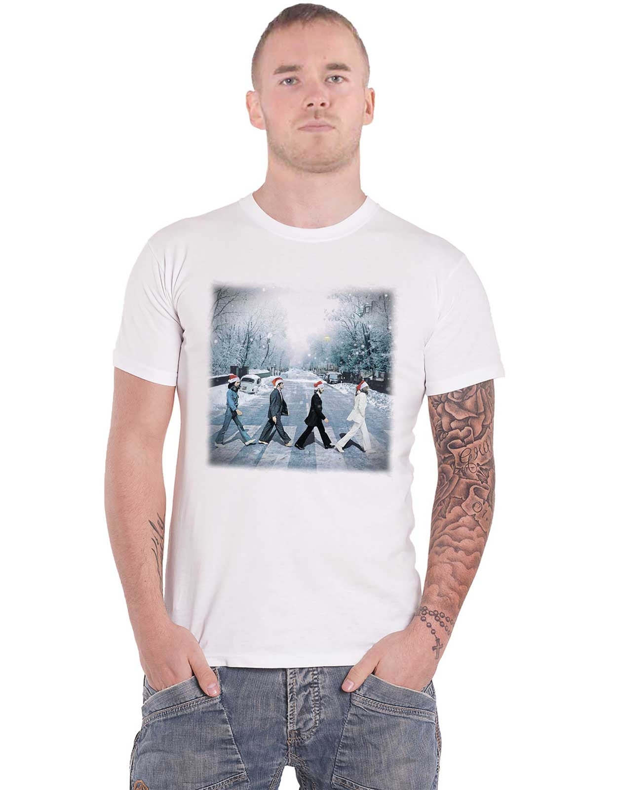 The Beatles Abbey Road Christmas Band Logo Official White T-Shirt