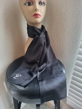 Cejon Silky Sheer Black Scarf w/ Embroidered Monogram Letter L 64"x10" Classic