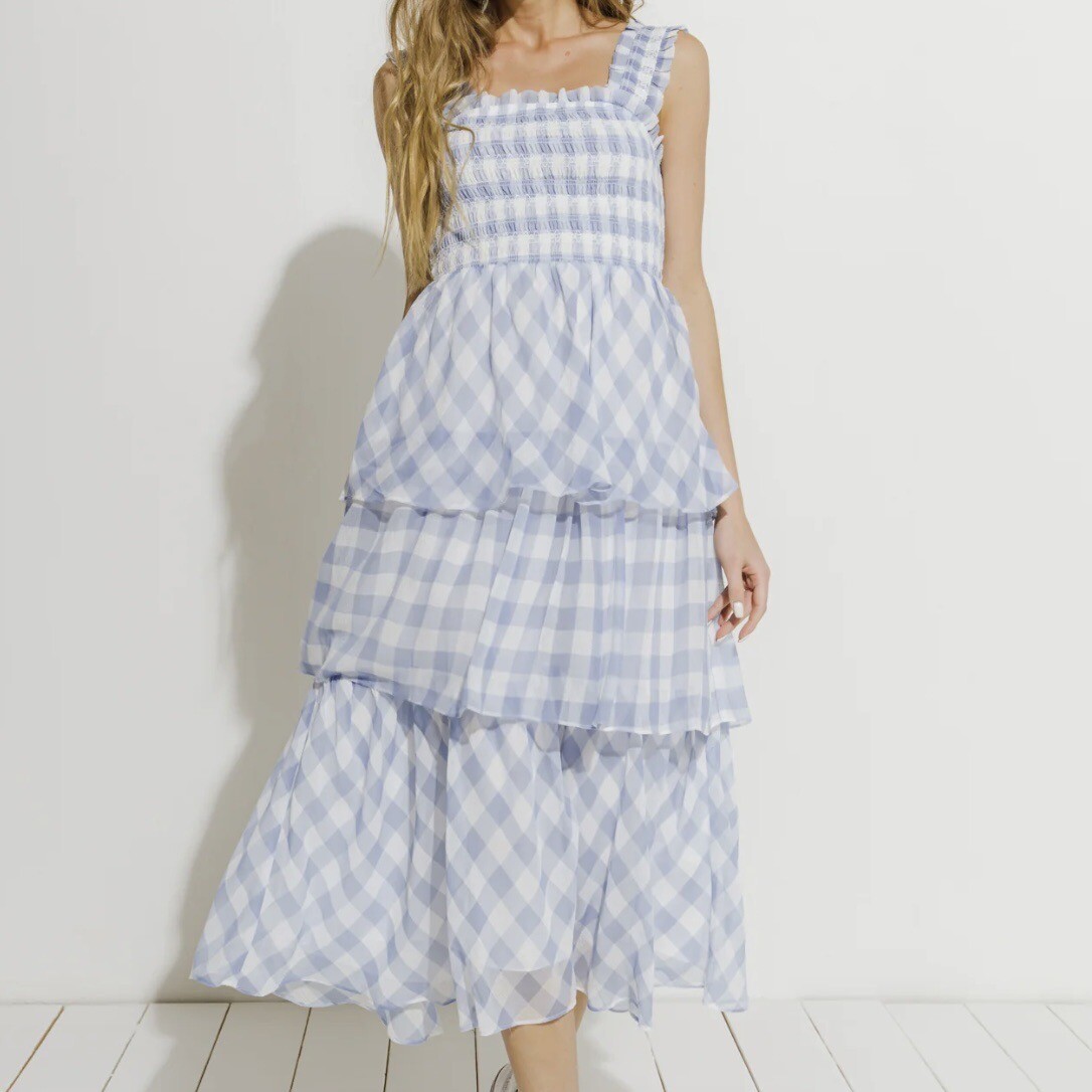 chinese dress ladies Angela Red Gingham Maxi Dress