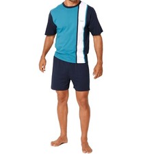 kurzer Schlafanzug Herren Pyjama kurz von H.I.S 100% Baumwolle HIS Navy Rundhals