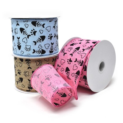 Kitty Paws and Fish Bones Wired Linen Ribbon, 2-1/2-inch, 10-yard, Pink