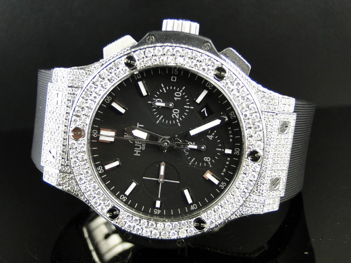 44mm Hublot Mens Diamond Watch Fully Iced Out Big Bang in Rose Gold 18