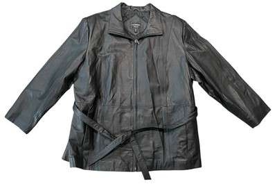 Women's Outbrook Jacket 3X Black Leather Collar Belted Zip Front Pocket 26W/28W